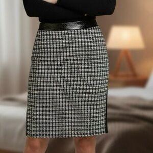 C. Luce Black White Checkered Pencil Skirt Faux Leather Trim Size M